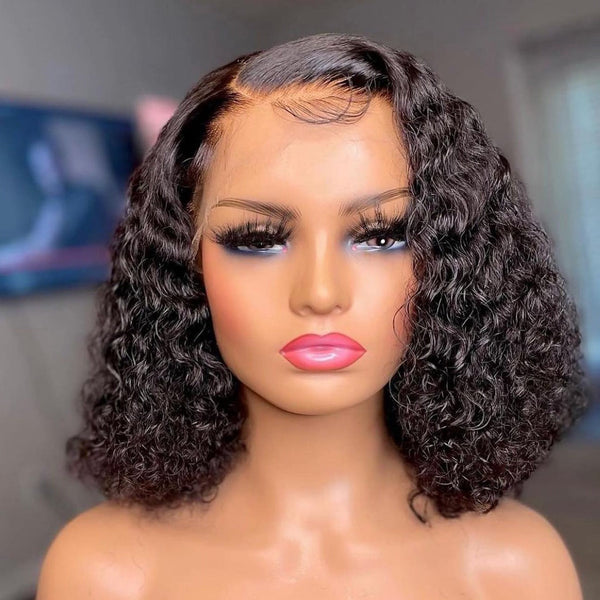 13X4 Full Frontal SKINLIKE Real HD  Lace Poppy Curly BOB Wig 180% Density Bleached Knots Pre-plucked Natural HairlineBS002