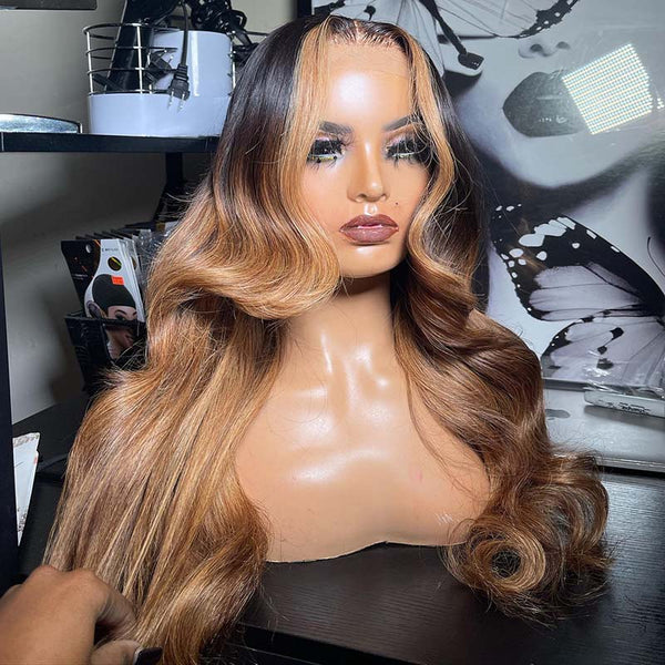 Beeos 13X4 SKINLIKE Real HD Lace Full Frontal Lace Wig Body Wave Ombre Color 13X6 Wig BL088