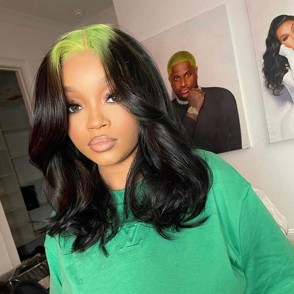 Beeos Green Roots On Black Ombre Color Body Wave Lace Front Wig BL141