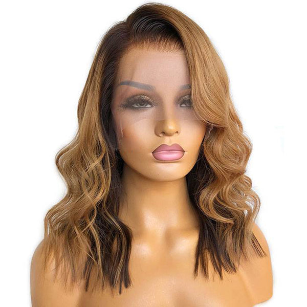 BEEOS SKINLIKE Real HD Lace Front Ombre Blonde Color Wave Curly Bob BL060