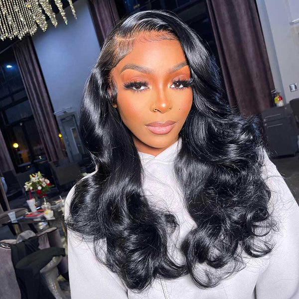 Beeos Jet Black 13x4 Full Frontal SKINLIKE Real HD Lace Wig Loose Wave BL228