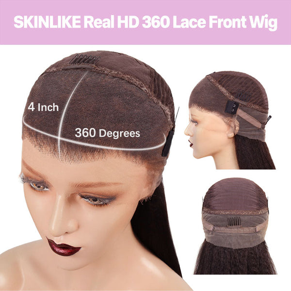 Beeos 360 SKINLIKE Real HD Lace Full Frontal Wig Yaki Straight Pre-plucked Hair BO66