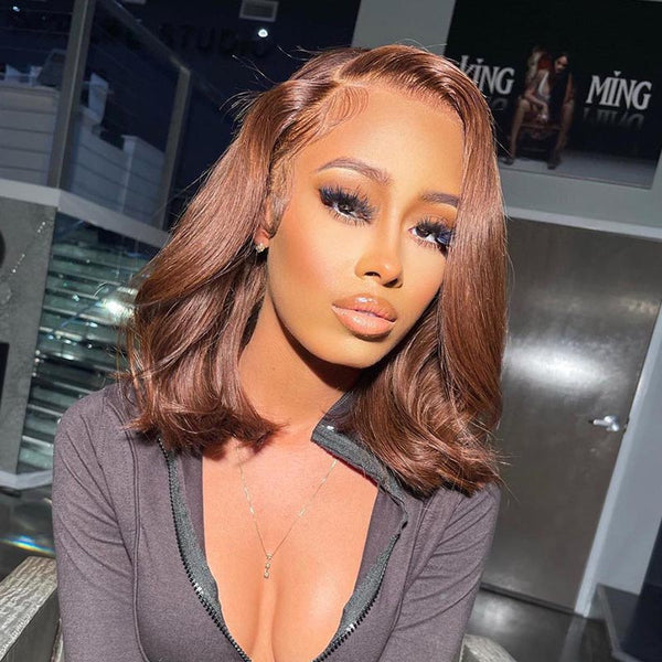 BEEOS 13X4 HD Lace Full Frontal Brown Color Wave Bob Wig BL030