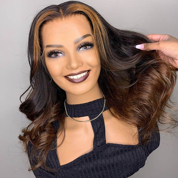 Beeos 13x4 SKINLIKE Real HD Lace Full Frontal Wig Highlight Body Wave Clean Hairline BL149
