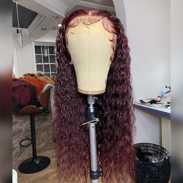 BEEOS Burgundy 99J# Color 13X4 Full Frontal Curly Style BL281