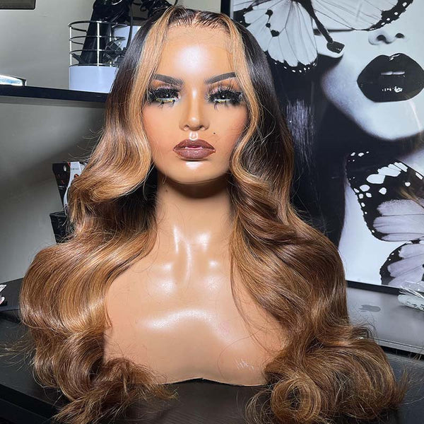 Beeos 13X4 SKINLIKE Real HD Lace Full Frontal Lace Wig Body Wave Ombre Color 13X6 Wig BL088