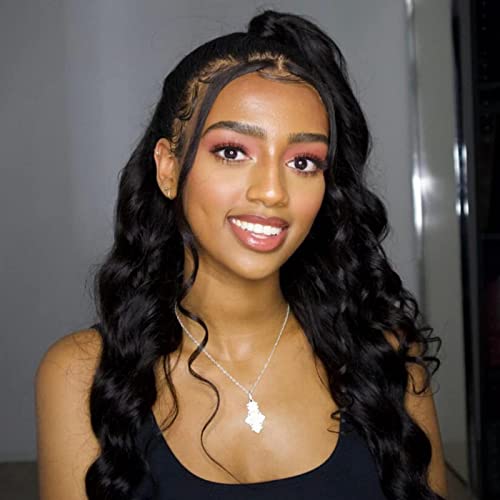 BEEOS Transparent Invisible Lace Wig, 13X6 Lace Front Body Wave Pre Plucked Bleached Knots Natural Hairline 150% Deinsity for Black Women AM04
