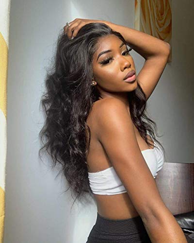 BEEOS Transparent Invisible Lace Wig, 13X6 Lace Front Body Wave Pre Plucked Bleached Knots Natural Hairline 150% Deinsity for Black Women AM04