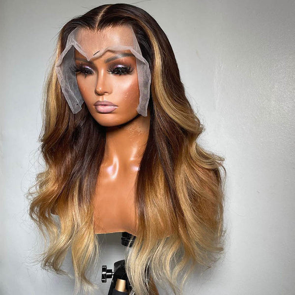 Beeos 13X4 SKINLIKE Real HD Lace Full Frontal Wig Blonde Ombre Body Wave BL015