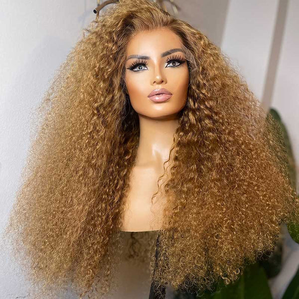 Beeos 13X4 SKINLIKE Real HD Lace Blonde Curly High Density Full Frontal Wig BL119