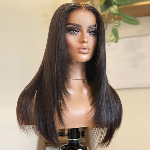 Beeos Layered Straight 13X4 Full Frontal Closure SKINLIKE Real HD Lace Glueless Wig BL147