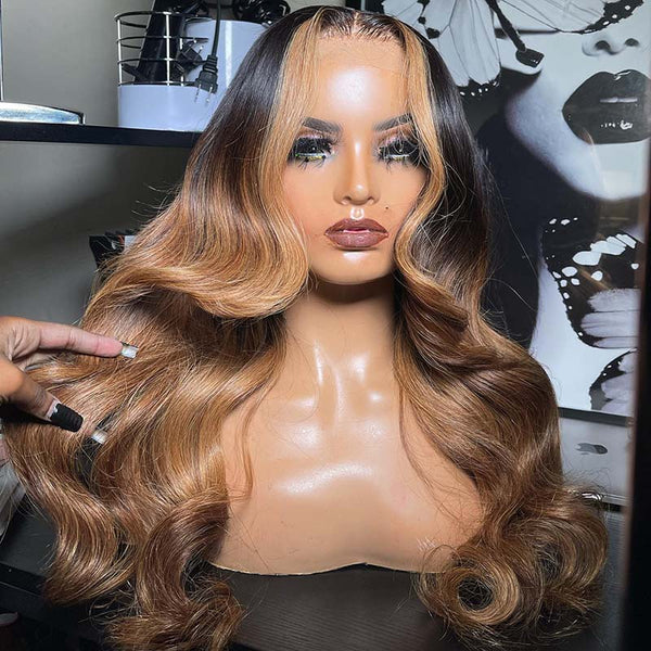 Beeos 13X4 SKINLIKE Real HD Lace Full Frontal Lace Wig Body Wave Ombre Color 13X6 Wig BL088