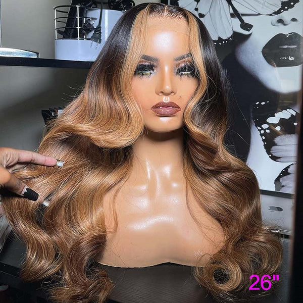 Beeos 13X4 SKINLIKE Real HD Lace Full Frontal Lace Wig Body Wave Ombre Color 13X6 Wig BL088
