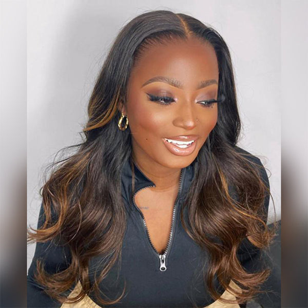 Beeos 13x4 SKINLIKE Real HD Lace Full Frontal Wig Highlight Body Wave Clean Hairline BL077