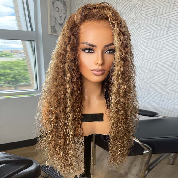 Beeos 13X4 SKINLIKE Real HD Lace Highlight Blonde Mix Color Curly Full Frontal Wig BL137