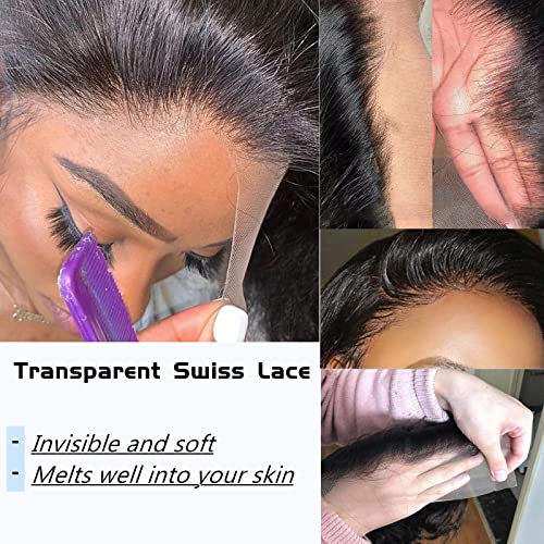 BEEOS Transparent Invisible Lace Wig, 13X6 Lace Front Body Wave Pre Plucked Bleached Knots Natural Hairline 150% Deinsity for Black Women AM04