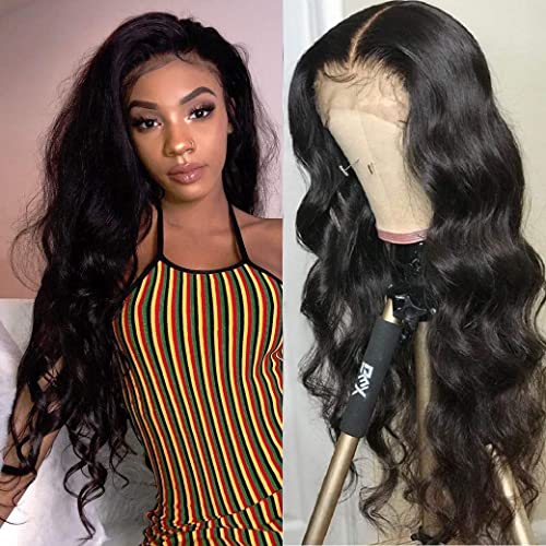 BEEOS Transparent Invisible Lace Wig, 13X6 Lace Front Body Wave Pre Plucked Bleached Knots Natural Hairline 150% Deinsity for Black Women AM04