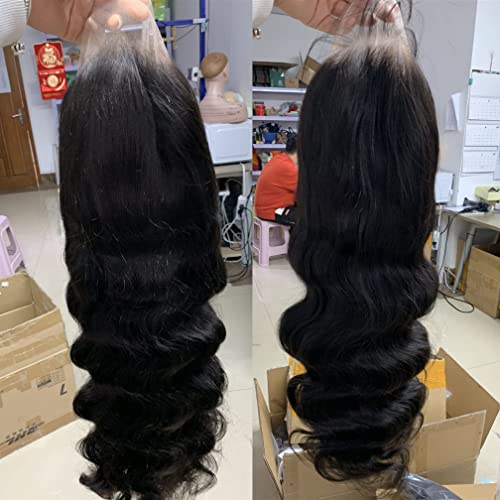 BEEOS Transparent Invisible Lace Wig, 13X6 Lace Front Body Wave Pre Plucked Bleached Knots Natural Hairline 150% Deinsity for Black Women AM04