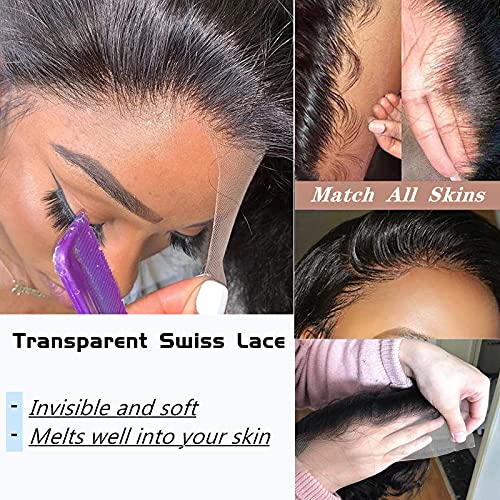 BEEOS Transparent Invisible Lace Wig, 13X6 Lace Front Body Wave Pre Plucked Bleached Knots Natural Hairline 150% Deinsity for Black Women AM04