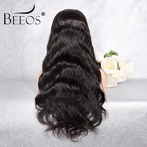 BEEOS Transparent Invisible Lace Wig, 13X6 Lace Front Body Wave Pre Plucked Bleached Knots Natural Hairline 150% Deinsity for Black Women AM04