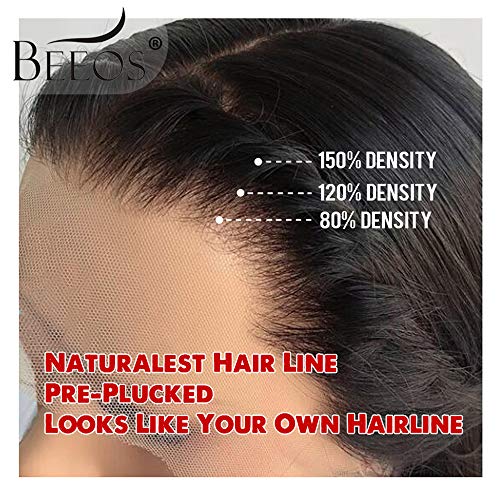 BEEOS Transparent Invisible Lace Wig, 13X6 Lace Front Body Wave Pre Plucked Bleached Knots Natural Hairline 150% Deinsity for Black Women AM04