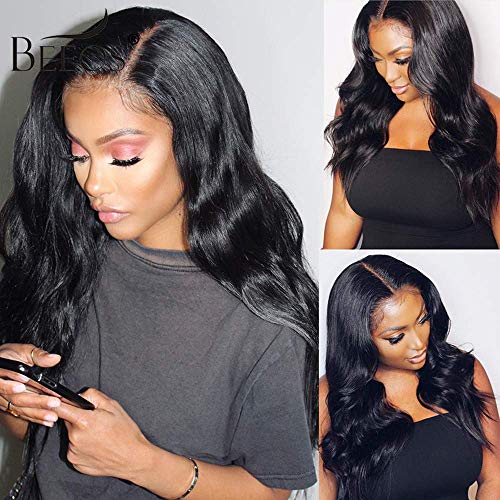 BEEOS Transparent Invisible Lace Wig, 13X6 Lace Front Body Wave Pre Plucked Bleached Knots Natural Hairline 150% Deinsity for Black Women AM04