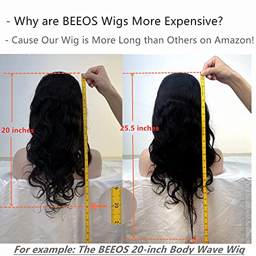 BEEOS Transparent Invisible Lace Wig, 13X6 Lace Front Body Wave Pre Plucked Bleached Knots Natural Hairline 150% Deinsity for Black Women AM04