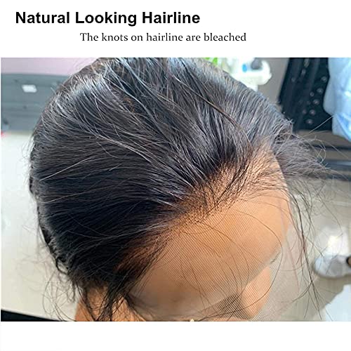 BEEOS Transparent Invisible Lace Wig, 13X6 Lace Front Body Wave Pre Plucked Bleached Knots Natural Hairline 150% Deinsity for Black Women AM04