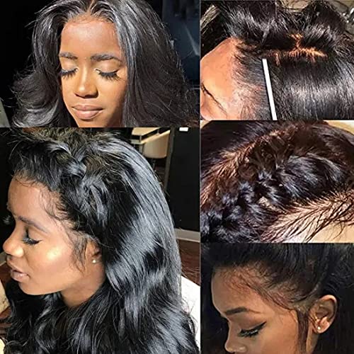 BEEOS Transparent Invisible Lace Wig, 13X6 Lace Front Body Wave Pre Plucked Bleached Knots Natural Hairline 150% Deinsity for Black Women AM04