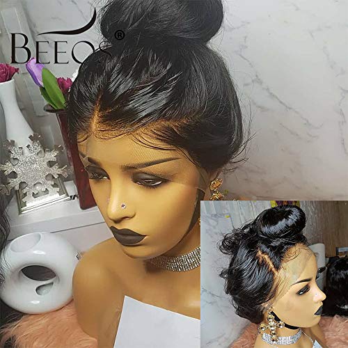 BEEOS Transparent Invisible Lace Wig, 13X6 Lace Front Body Wave Pre Plucked Bleached Knots Natural Hairline 150% Deinsity for Black Women AM04