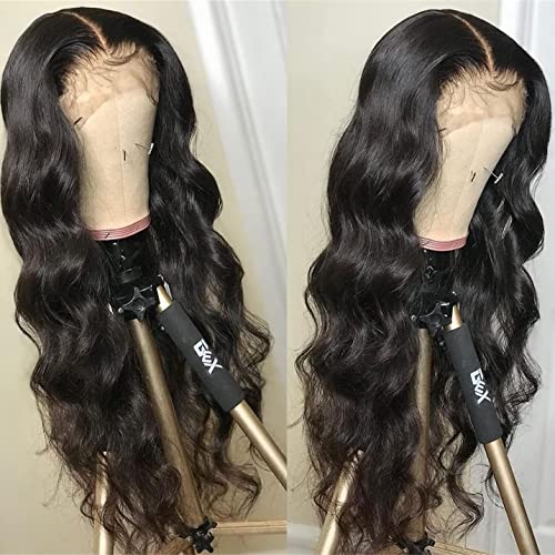 BEEOS Transparent Invisible Lace Wig, 13X6 Lace Front Body Wave Pre Plucked Bleached Knots Natural Hairline 150% Deinsity for Black Women AM04
