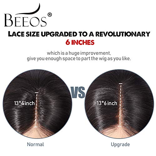 BEEOS Transparent Invisible Lace Wig, 13X6 Lace Front Body Wave Pre Plucked Bleached Knots Natural Hairline 150% Deinsity for Black Women AM04