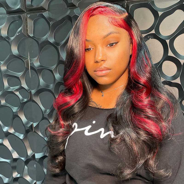 Beeos 13X4 SKINLIKE Real HD Lace Full Frontal Wig Black With Blonde Skunk Stripe Hair BL133
