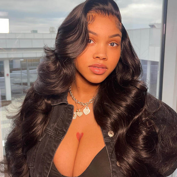 Beeos 13x4 Straight & Body Wave Skinlike Real HD Lace Full Frontal Human Hair Wig BL215 Ship From Amazon