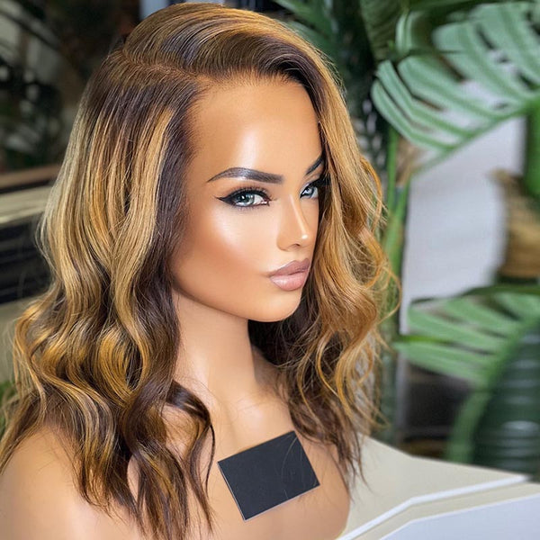 BEEOS SKINLIKE Real HD Lace Ombre Blonde Color Wave Bob Lace Frontal Wig BL081