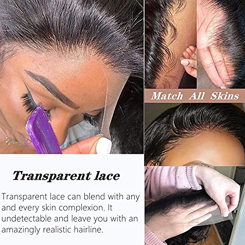 BEEOS Transparent Invisible Lace Wig, 13X6 Lace Front Body Wave Pre Plucked Bleached Knots Natural Hairline 150% Deinsity for Black Women AM04