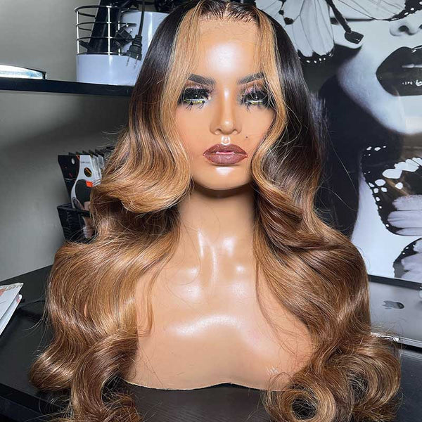 Beeos 13X4 SKINLIKE Real HD Lace Full Frontal Lace Wig Body Wave Ombre Color 13X6 Wig BL088