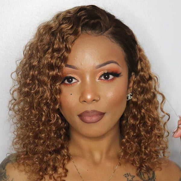 BEEOS SKINLIKE Real HD Lace Front Ombre Color Curly Bob Wig BL072