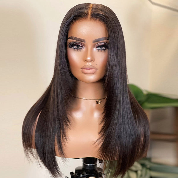 Beeos Layered Straight 13X4 Full Frontal Closure SKINLIKE Real HD Lace Glueless Wig BL147