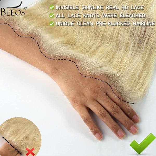 Beeos 13x6 613# Blonde SKINLIKE Real HD Lace Frontal Straight Body Wave Human Hair ZH029