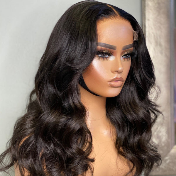 Beeos 5x5 SKINLIKE Real HD Lace Closure Body Wave Wig, 180% Density 0.10 mm Ultra-thin Swiss Lace Pre-plucked & Bleached All Knots BC009 Ship From Amazon