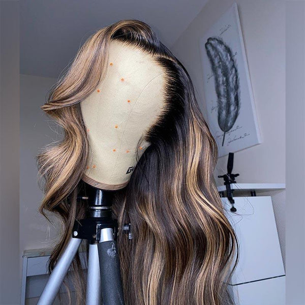 Beeos 13x6 SKINLIKE Real HD Lace Front Wig Ombre Balayage Highlight Body Wave BL046