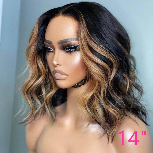 BEEOS SKINLIKE Real HD Lace Highlight Color Wave Bob Lace Frontal Wig BL063