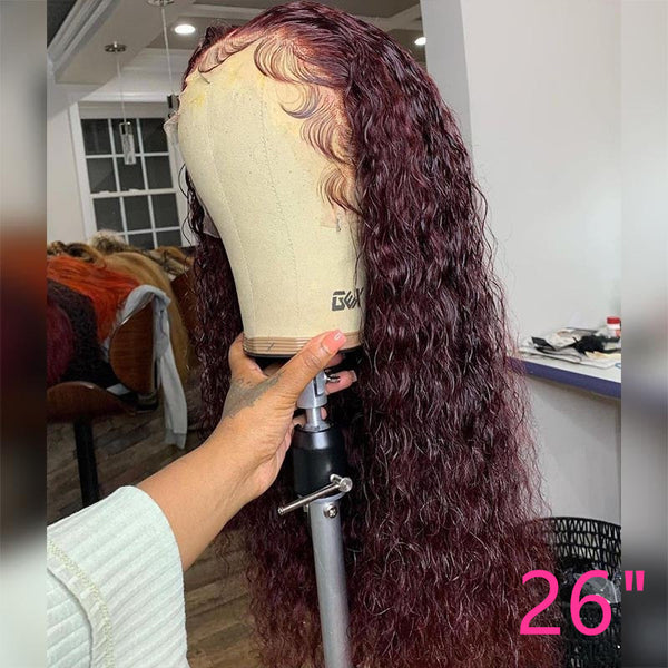 BEEOS Burgundy 99J# Color 13X4 Full Frontal Curly Style BL281