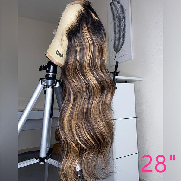 Beeos 13x6 SKINLIKE Real HD Lace Front Wig Ombre Balayage Highlight Body Wave BL046