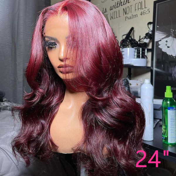 Beeos 99J Burgundy Color 13X4 Full Frontal Lace Wig Body Wave Sugar Plum Color BL010