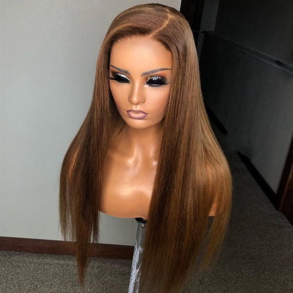 Beeos 13X4 SKINLIKE Real HD Lace Full Frontal Wig Straight Brown Hair Pre-plucked BL107