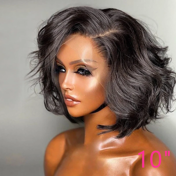 Beeos SKINLIKE Real HD Lace Wavy Bob Natural Color Lace Front Wig BL210
