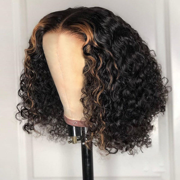 Beeos SKINLIKE Real HD Lace Highlight Curly Short Bob Glueless Wig BL337