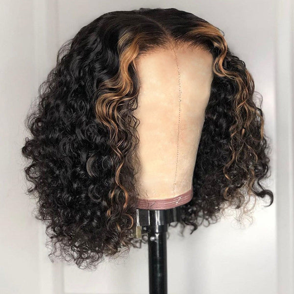 Beeos SKINLIKE Real HD Lace Highlight Curly Short Bob Glueless Wig BL337